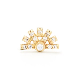 14K Gold CZ Diamond Piercing Stud, Helix Tragus Earring, Screw Flat Back