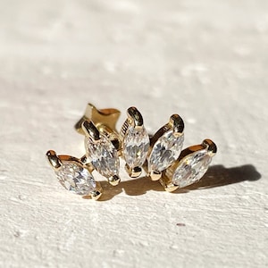 Athena 5 Marquise Gem Stud Piercing- 14K Real Gold Screw Back Cartilage Earring, Conch Earring, Helix Piercing, Flat Back - Handcrafted