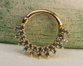 London Blue Topaz 14k Gold Clicker - Hoop Piercing - Septum Clicker - Septum Ring - Daith Earring