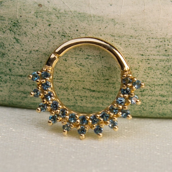 London Blue Topaz 14k Gold Clicker - Hoop Piercing - Septum Clicker - Septum Ring - Daith Earring