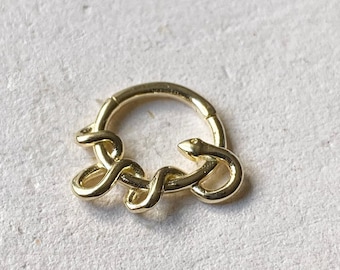 Snake Hoop Daith Piercing - 14K Real Gold Hinge Hoop Piercing, Nose Ring, Septum Clicker, Septum Ring, Hoop Helix Piercing, Body Piercing