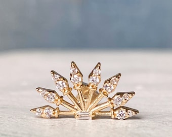 14K Gold Spikes Stud Piercing - Real Gold Piercing - Spikes Stud Cartilage Earring - Helix Piercing, Unique Earring, Tragus Piercing