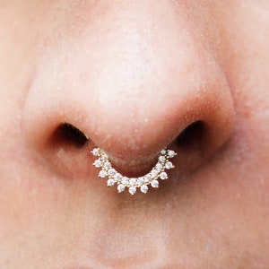Double Line Diamond (CZ) Septum Ring - 14 Karat Real Gold Nose Ring, Cartilage Hoop Piercing, Helix Hoop Earring, Daith Piercing, Tragus