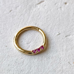 Anneau de piercing rubis (CZ) - Anneau de piercing avec charnière en or véritable 14 carats, anneau de septum, clicker, anneau de nez, piercing hélice, piercing tragus