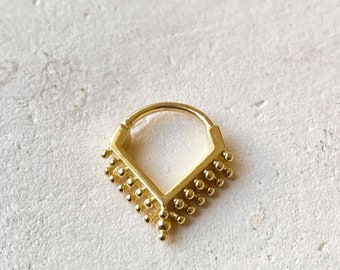 Lanicia Hinge Beaded Ring- 14K Real Gold Hoop Helix Piercing, Ancient Ring - Hinge Hoop Piercing, Nose Ring, Septum Ring, Helix Piercing