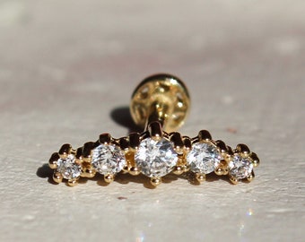 14K Gold CZ Climber Stud, Helix Piercing, Internally Threaded