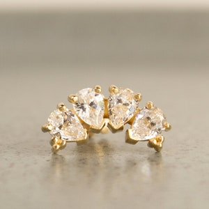 4 GEM PEARCUT CZ 14K Orecchini a bottone in oro massiccio a forma di conchiglia, piercing all'elica, piercing posteriore piatto, piercing alla conchiglia, orecchini a elica, orecchini 16G