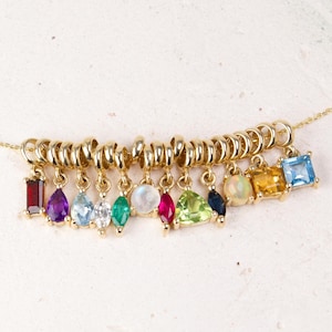 14K Solid Gold Birthstone Charms – Personalized Natural Gemstone Pendant - Birthstone Necklace, Unique Gift For Mom