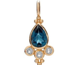 14 Karat Gold London Blautopas Anhänger oder Halskette