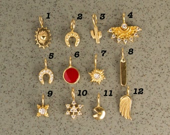 14K Solid Gold Tiny Charms, Small Dainty Charms, Gold Small Figures, Cactus, Sunflower, Horseshoe, Tiny Pendants