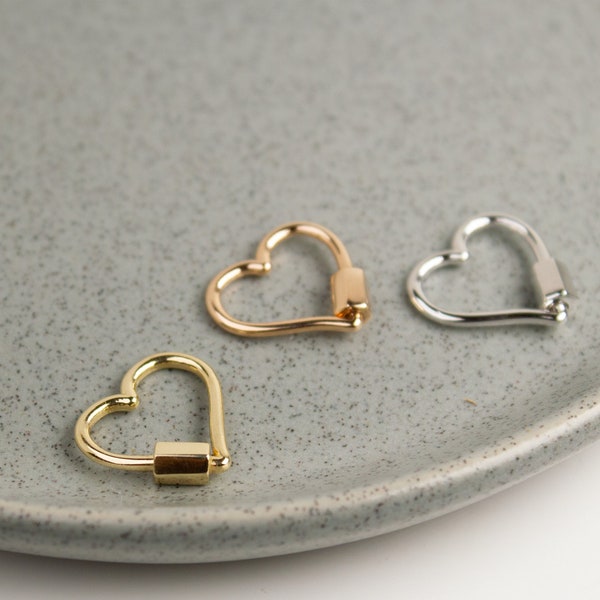 14K Solid Gold Heart Enhancer, Charm Connector, Gold Carabiner, Durable, Thick, Solid Charm Holder