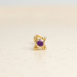 Natural Amethyst 14 Karat Solid Gold Screw Flat Back Tragus Earring, Cartilage Piercing, Stud Helix Earring, Stud Piercing image 3