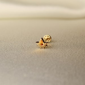 Citrine 14K Solid Gold Stud Flat Back Piercing, Internal Threaded Screw In, Tragus Earring image 5