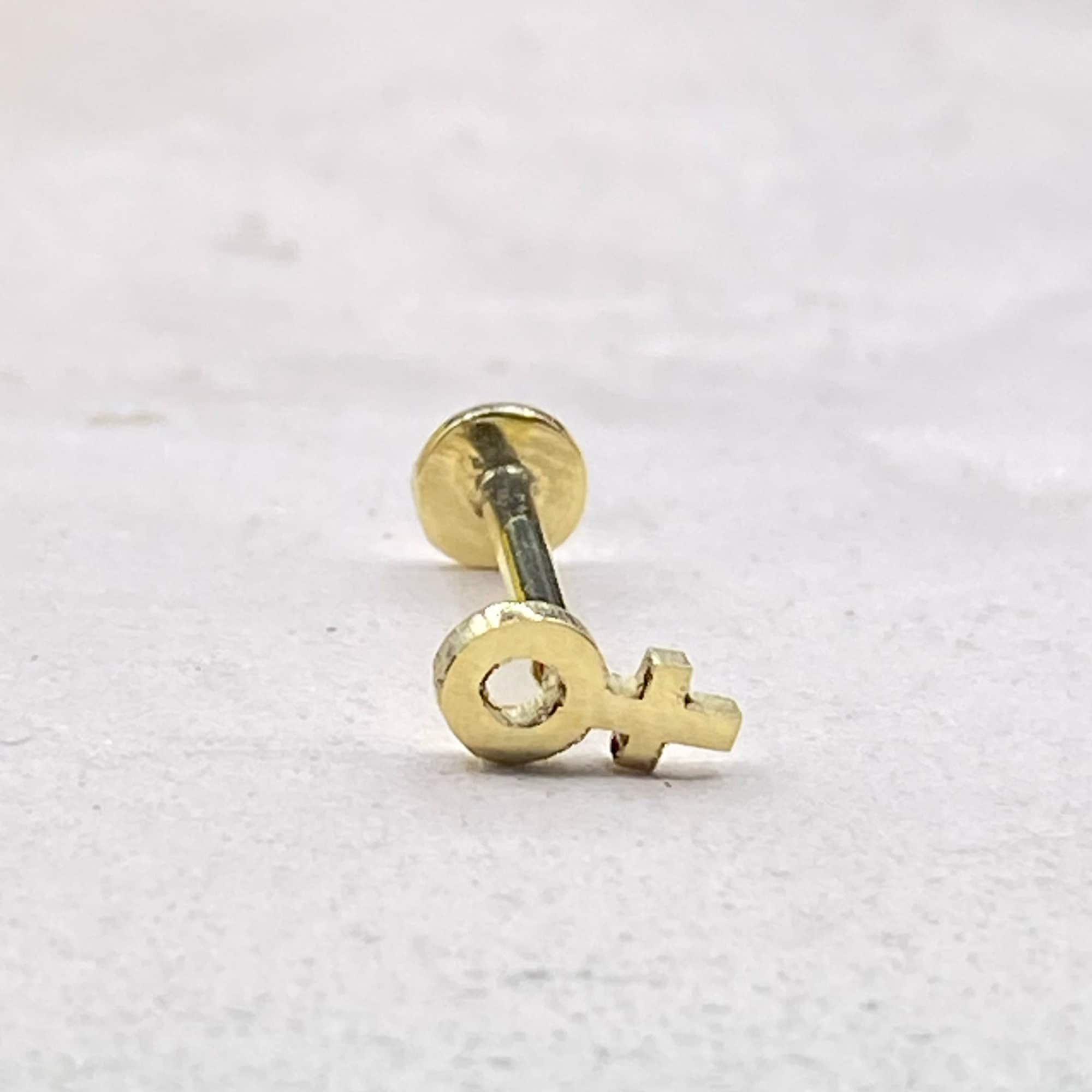 FEMIN SIGN PIERCING - Minimalist Tragus Piercing, 14K Real Gold Piercing, Stud Cartilage Piercing, Helix Earring, Handcrafted Jewelry