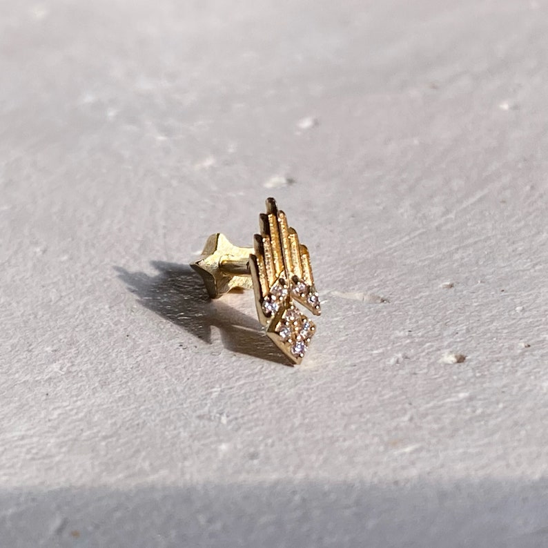 14K Solid Gold Stud Piercing Screw Flat Back Helix Earring Real Gold Cartilage Earring, Minimalist Stud Earring, Unique Stud Earring image 6