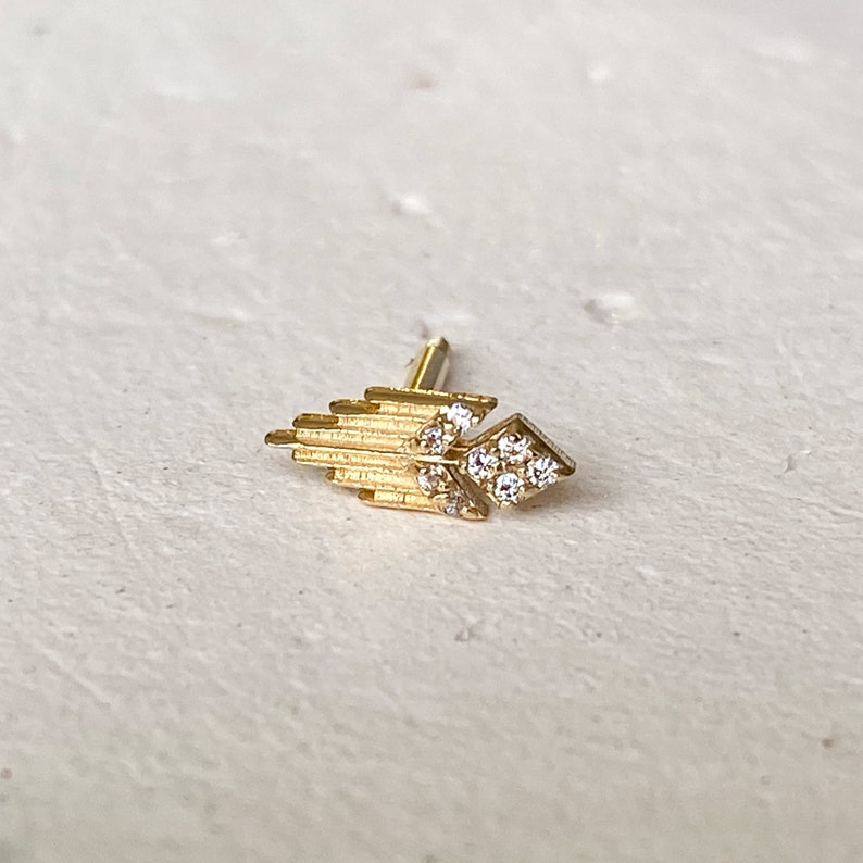 14K Solid Gold Stud Piercing Screw Flat Back Helix Earring Real Gold Cartilage Earring, Minimalist Stud Earring, Unique Stud Earring image 3