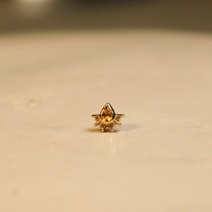 Citrine 14K Solid Gold Stud Flat Back Piercing, Internal Threaded Screw In, Tragus Earring image 7