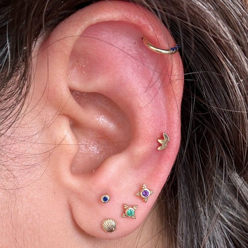 Natural Amethyst 14 Karat Solid Gold Screw Flat Back Tragus Earring, Cartilage Piercing, Stud Helix Earring, Stud Piercing image 7