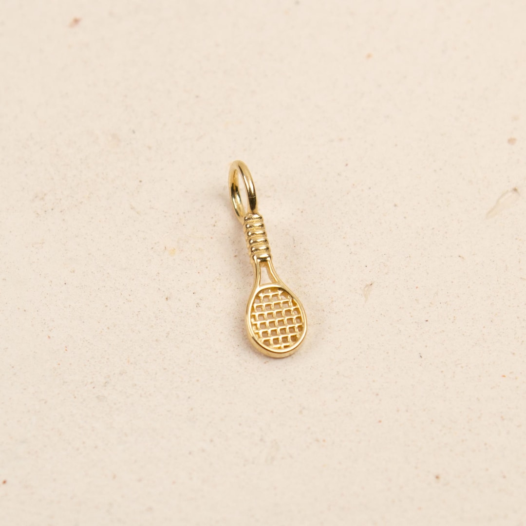 14K Solid Gold Tennis Racket Charm, Fun Jewelry Pendant - Etsy