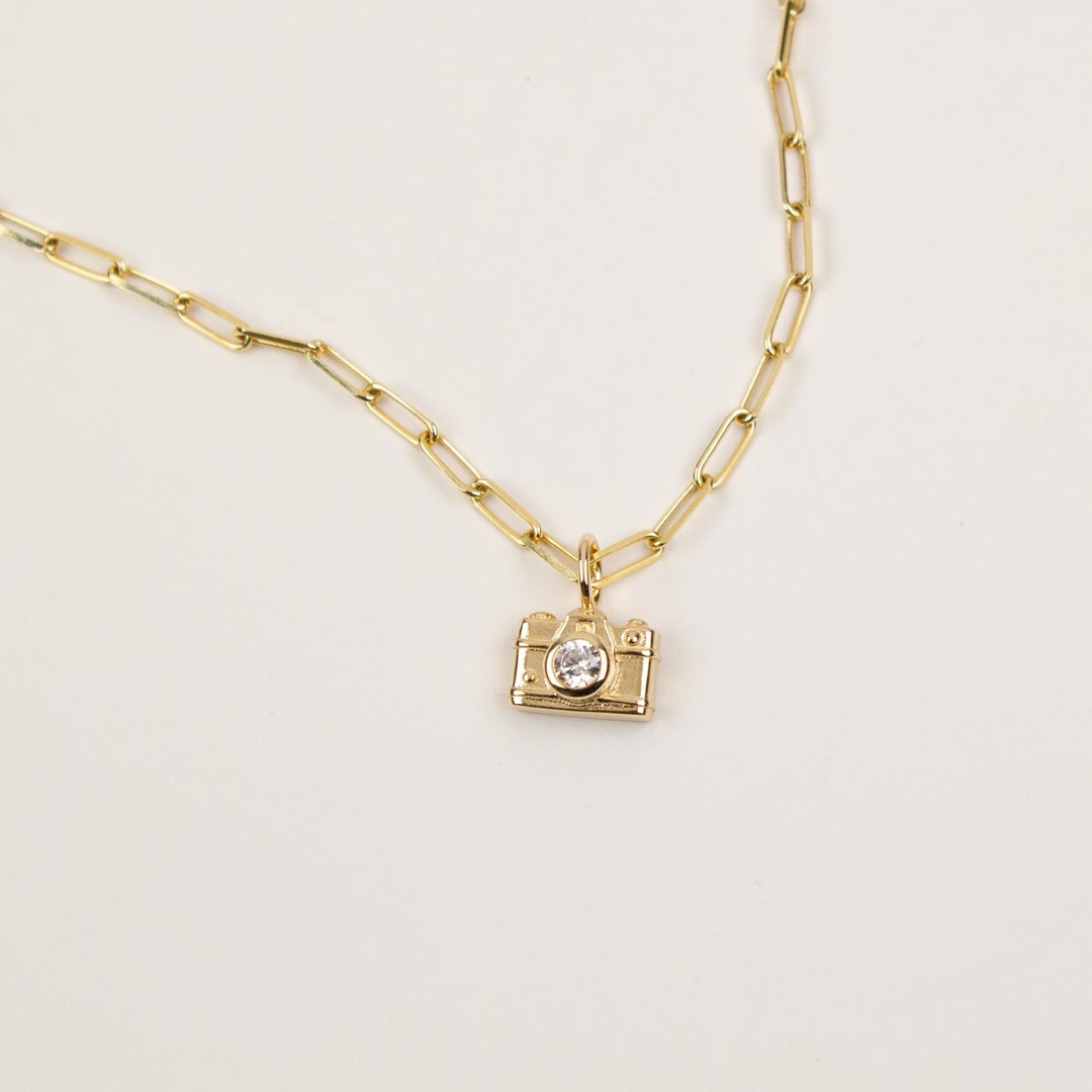 14K Solid Gold Camera Charm, Gift for Photographer - Etsy