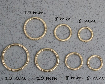 14K Solid Yellow, White, Rose Gold Seamless Plain & Twisted Hinged Hoop Clicker, Hoop Earring, 16G Nose Ring, Helix Hoop Piercing,