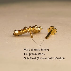 14K Solid Gold Stud Piercing Screw Flat Back Helix Earring Real Gold Cartilage Earring, Minimalist Stud Earring, Unique Stud Earring image 8