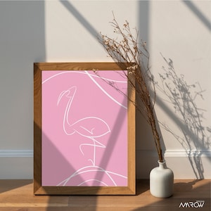 Pink Flamingo Printable Wall Art, Instant Digital Download, Picasso Inspired Abstract Animal Line Drawing, Modern Geometric Room Decor