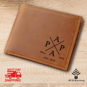 Cartera de regalo de San Valentín para papá, cartera con nombre de papá, regalo para el día más lejano, cartera grabada personalizada, regalo de aniversario para él, carteras de cuero