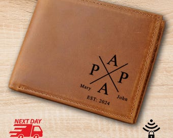 Personalized Leather Papa Wallet, Valentines Day, Engraved RFID Blocking Wallet