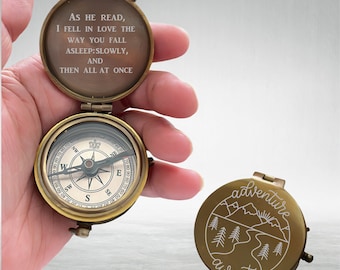 Personalized Engraved Brass Compass, Adventure Awaits, Hiking Gift