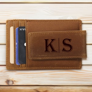 Clip magnético para billetes personalizado, regalo para el Día del Padre, clip de cuero genuino para billetes, tarjetero Magsafe, tarjetero magnético personalizado