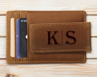 Personalized Leather Magnetic Money Clip, RFID Minimalist Wallet, Valentines Day Gift, Graduation Gifts