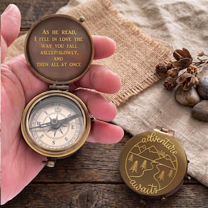 Personalized Engraved Brass Compass, Adventure Awaits, Hiking Gift