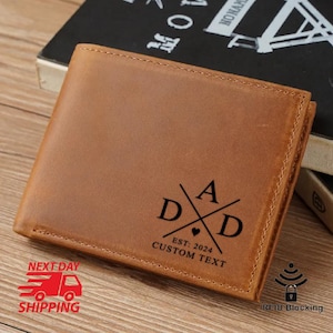 Billetera grabada personalizada, billetera con los nombres de papá e hijo, regalo para el día del padre, billetera marrón, regalo de aniversario para él, billetera de cuero 2024