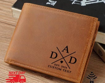 Personalized Leather Wallet, Engraved Dad & Child Names, RFID Blocking