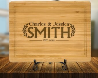 Personalized Bamboo Cutting Board, Engraved Wedding Gift