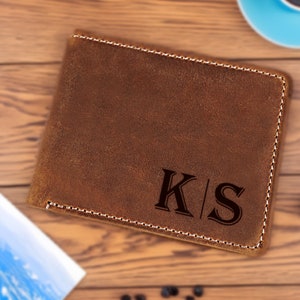 Cartera grabada personalizada para papá, regalo para novio, cartera para hombre, regalo de aniversario para él, bloqueo RFID, regalo para papá