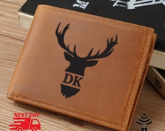 Personalized Brown Leather Wallet, Valentines Day, Engraved RFID Blocking Bifold