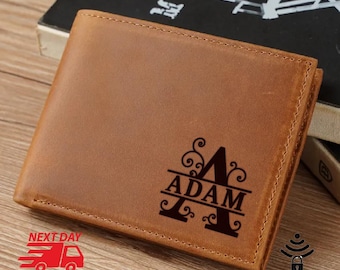 Personalized Leather Bifold Wallet, Valentines Day, RFID Blocking, Father's Day Gift
