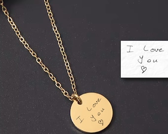 Personalized Handwriting Necklace, Engraved Stainless Steel Keepsake, Valentines Day Gift