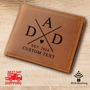 Cartera con nombre para papá, cartera para el día del padre, cartera marrón, cartera grabada personalizada, regalo de aniversario para él, cartera de cuero para el Día del Padre 2025