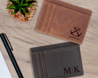Men's Leather Engraved Father's Day Gift Card Holder Wallet, Card Holder for Him, Leather Card Holder, Personalized Card Holder, RFID Wallet