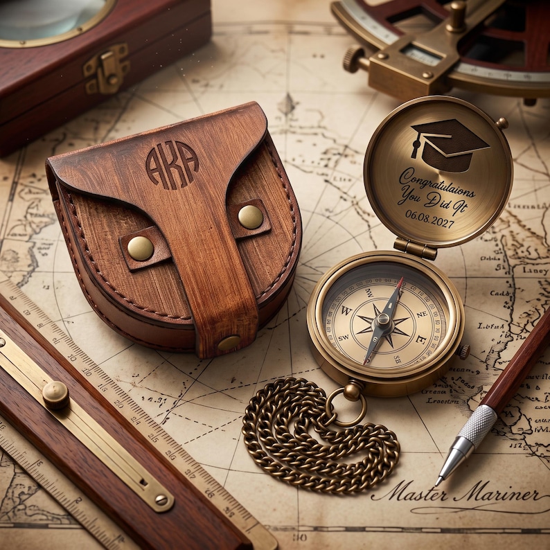 Personalized Graduation Gift Compass, Custom Engraved Brass Compass, Wedding Anniversary Gift, Father Day Gift Compass