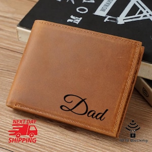 Billetera grabada personalizada para el Día del Padre, regalo de aniversario para él, regalo para el abuelo, billetera de cuero, regalos de graduación, regalo de Navidad
