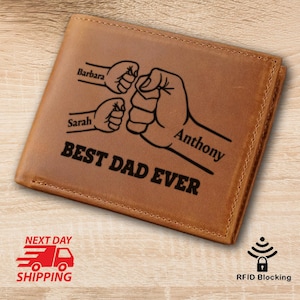 Billetera personalizada con forma de puño, regalo del día del padre para papá, billetera de cuero para hombres, regalo para papá de parte de sus hijos, regalo de su hija para él