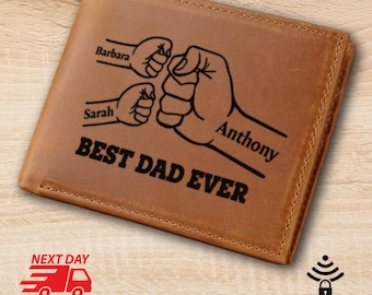 Personalized Leather Fist Bump Wallet, Engraved Gift for Dad
