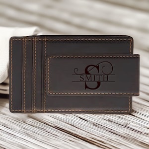 Billetera magnética minimalista con clip para billetes para hombre, regalo para el Día del Padre, tarjetero delgado de cuero con bloqueo RFID, billetera de bolsillo frontal, regalo para él.