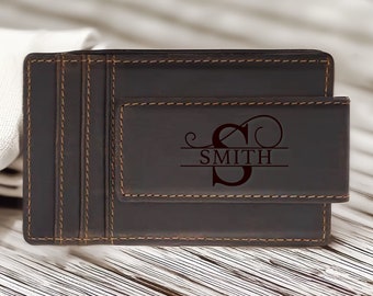Minimalist Leather Magnetic Money Clip Wallet, Fathers Day Gift, Graduation Gifts, Valentines Day Gift, RFID Blocking, Slim Front Pocket