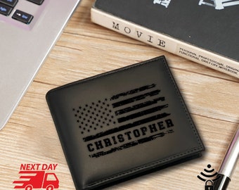 Personalized Leather Wallet, Valentines Day, Engraved RFID Blocking Bifold