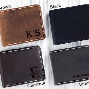 Cartera de cuero grabada personalizada para hombres, billetera de regalo para papá, regalo para novio, billetera para hombre, regalo de aniversario para él, bloqueo RFID
